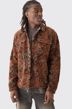 boohooMAN Borg Patch Pocket Tonal Paisley Overshirt | UK| Shirts