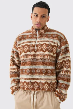 boohooMAN Borg Quarter Zip Aztec Shirt | UK| Shirts