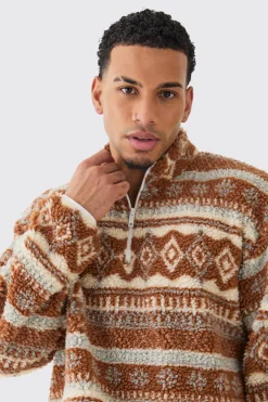 boohooMAN Borg Quarter Zip Aztec Shirt | UK| Shirts