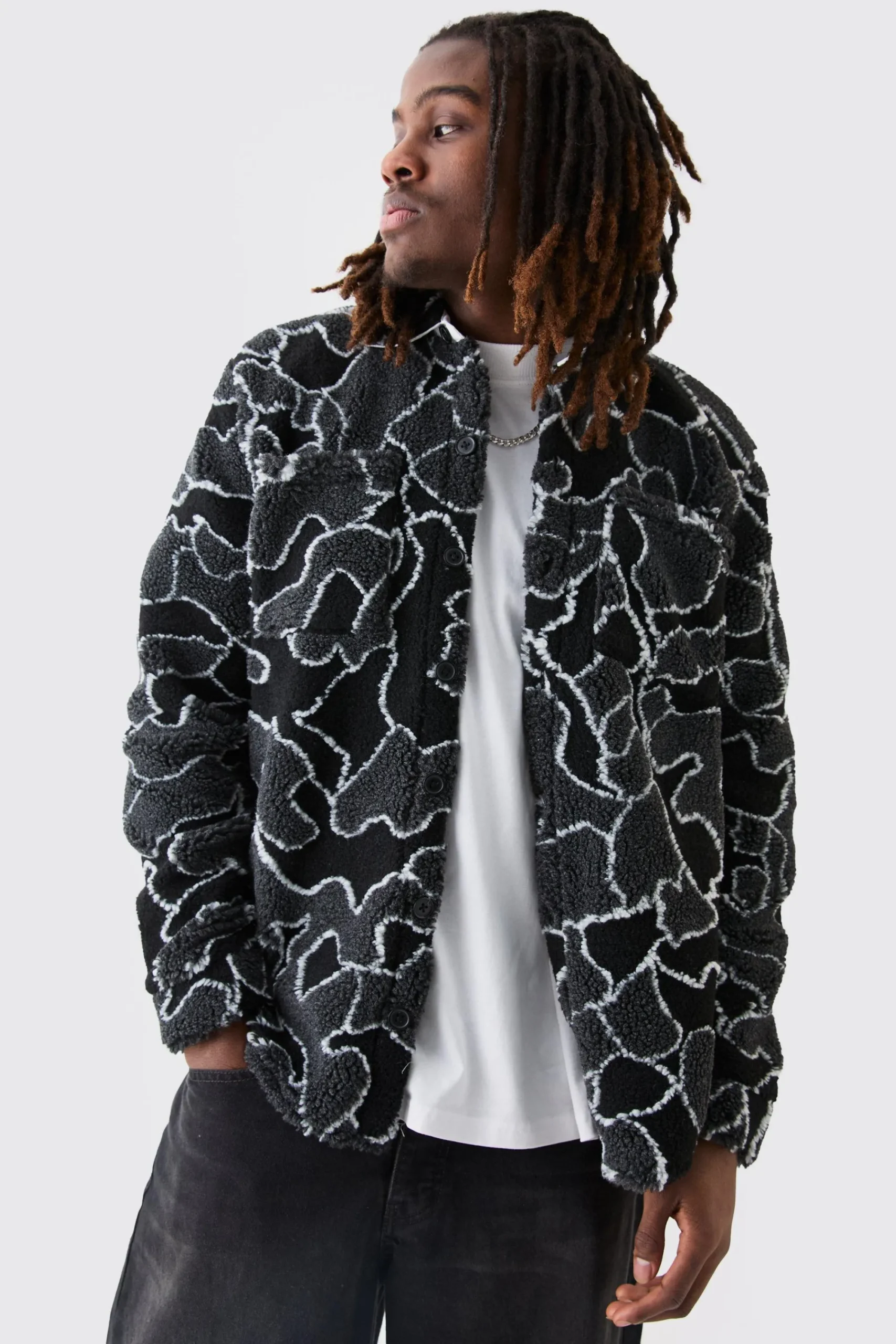 boohooMAN Borg Squiggle Boxy Overshirt | UK| Shirts