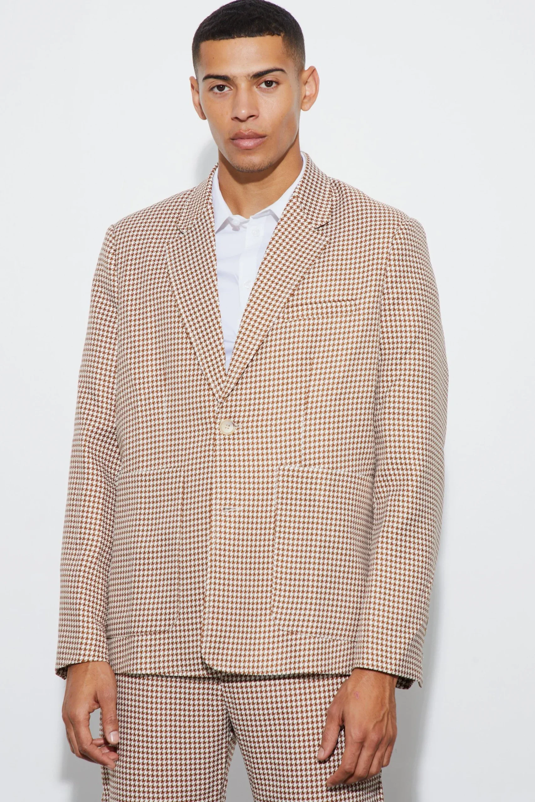boohooMAN Boucle Houndstooth Oversized Blazer | UK| Suits & Tailoring