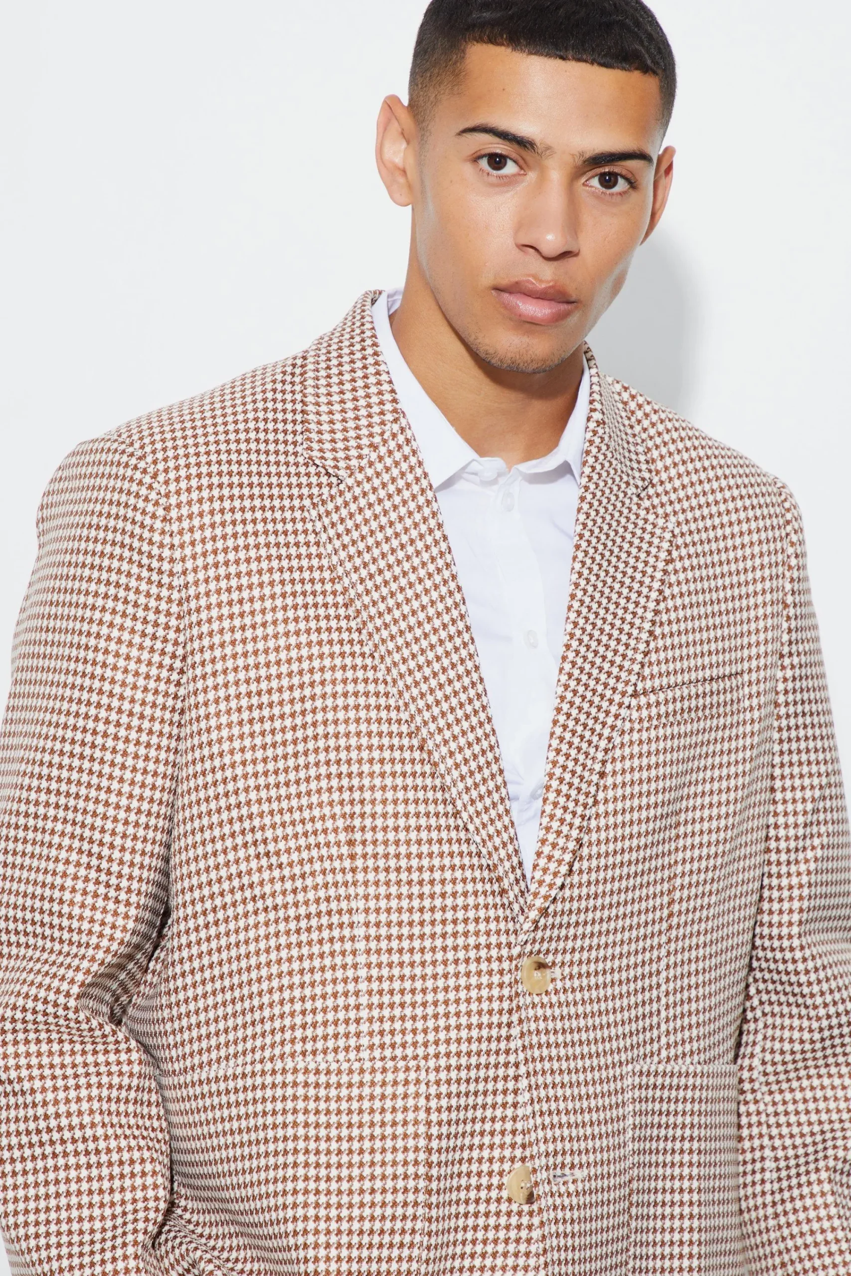 boohooMAN Boucle Houndstooth Oversized Blazer | UK| Suits & Tailoring