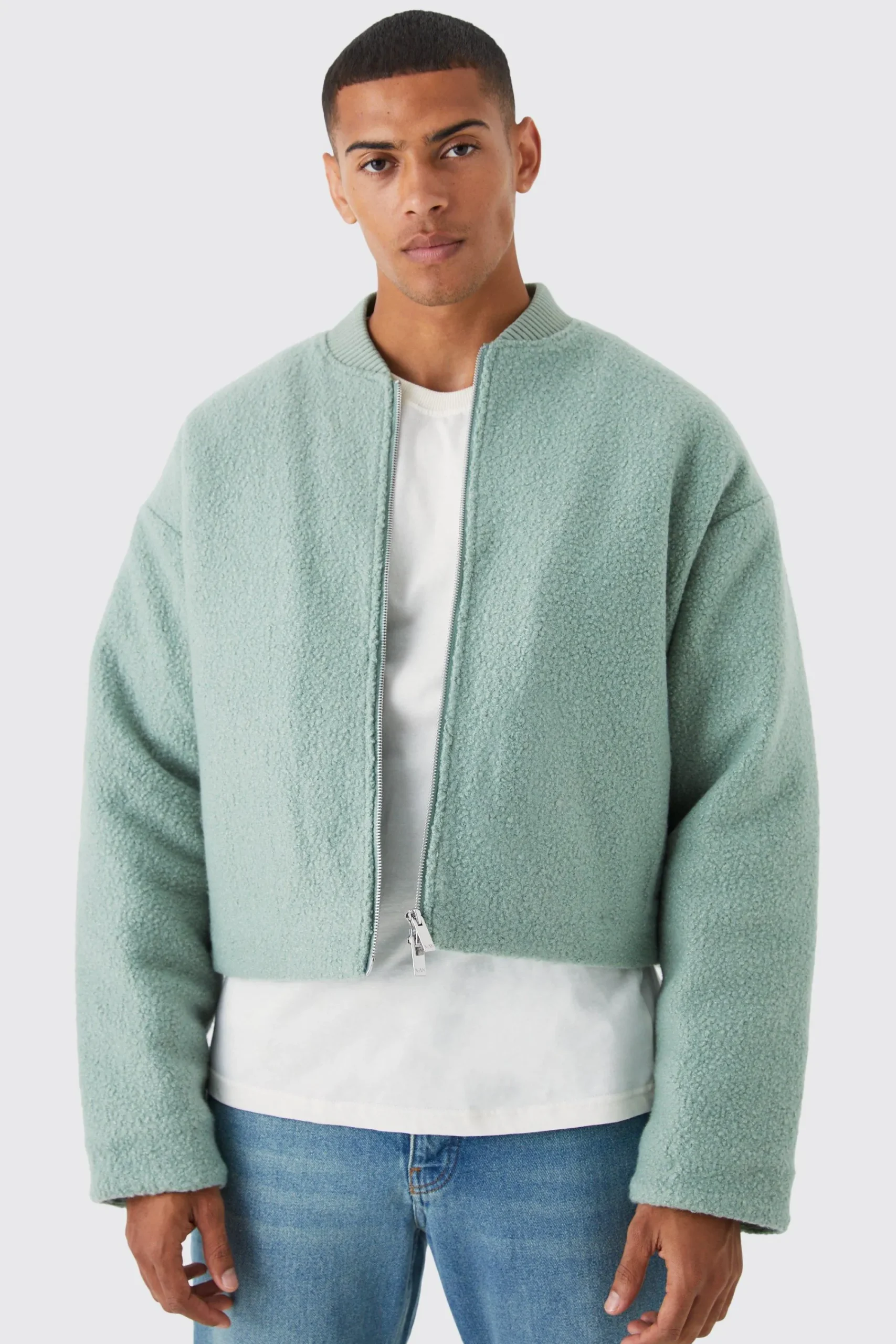 boohooMAN Boucle Textured Padded Bomber | UK| Coats & Jackets