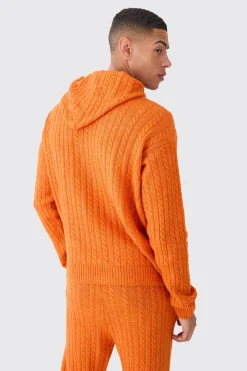 boohooMAN Boxy 00 Brushed Cable Knitted Hoodie | UK| Knitwear