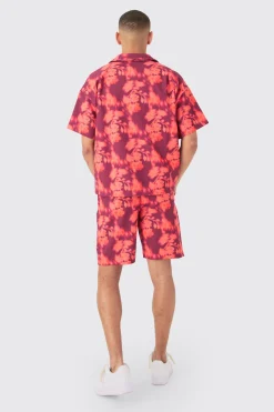 boohooMAN Boxy Abstract Floral Printed Pleated Shirt & Short Set | UK| Sets & Co-Ords