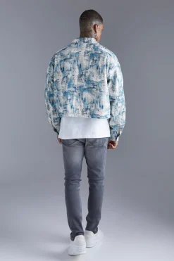 boohooMAN Boxy Abstract Jacquard Harrington | UK| Coats & Jackets