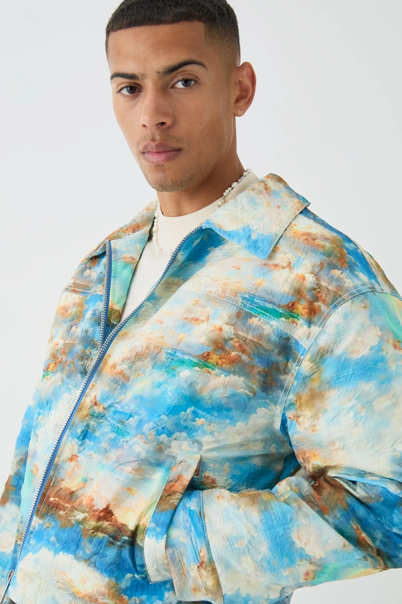 boohooMAN Boxy Abstract Print Harrington Jacket In | UK| Coats & Jackets