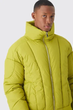 boohooMAN Boxy Abstract Quilted Funnel Neck Puffer In | UK| Coats & Jackets