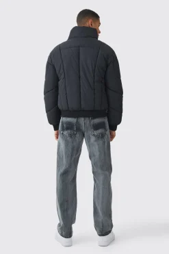 boohooMAN Boxy Abstract Quilted Funnel Neck Puffer In | UK| Coats & Jackets