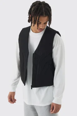 boohooMAN Boxy Abstract Quilted Gilet In | UK| Coats & Jackets
