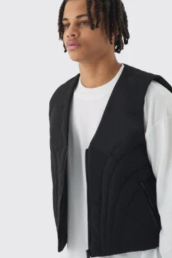 boohooMAN Boxy Abstract Quilted Gilet In | UK| Coats & Jackets