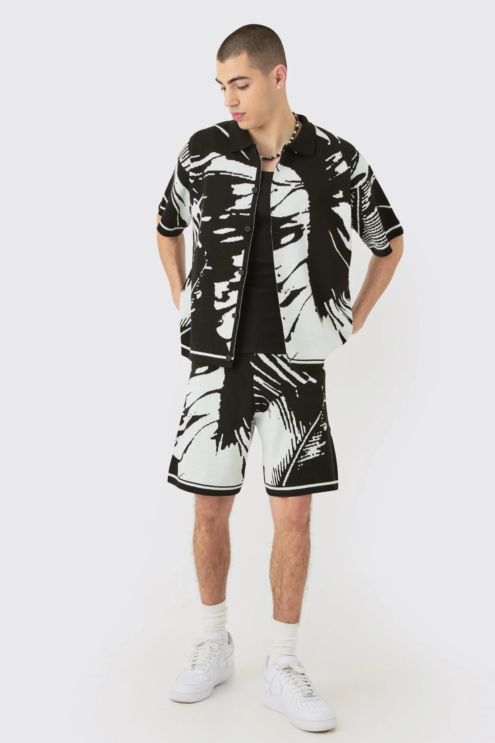 boohooMAN Boxy Abstract Shirt And Short Set | UK| Shirts|Tracksuits