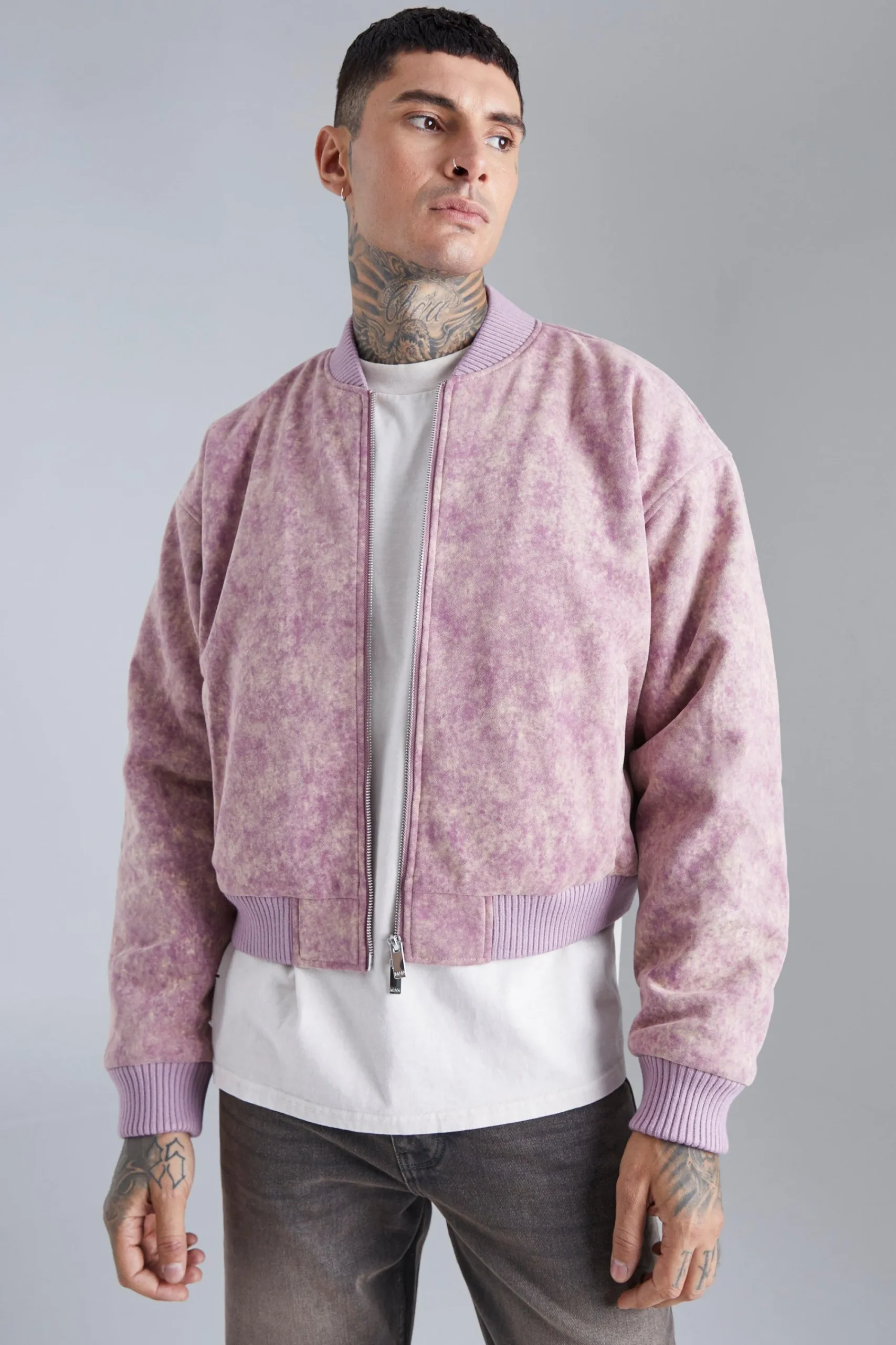 boohooMAN Boxy Acid Wash Bomber | UK| Coats & Jackets