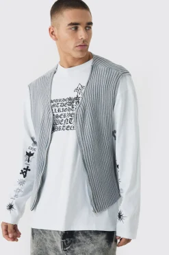 boohooMAN Boxy Acid Wash Ribbed Knit Gilet In | UK| Coats & Jackets