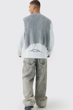 boohooMAN Boxy Acid Wash Ribbed Knit Gilet In | UK| Coats & Jackets