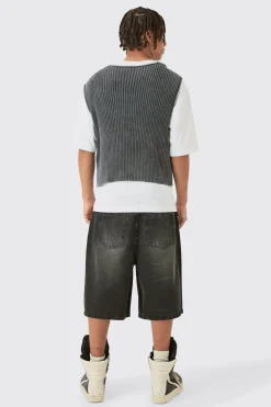 boohooMAN Boxy Acid Wash Ribbed Knit Gilet In | UK| Coats & Jackets