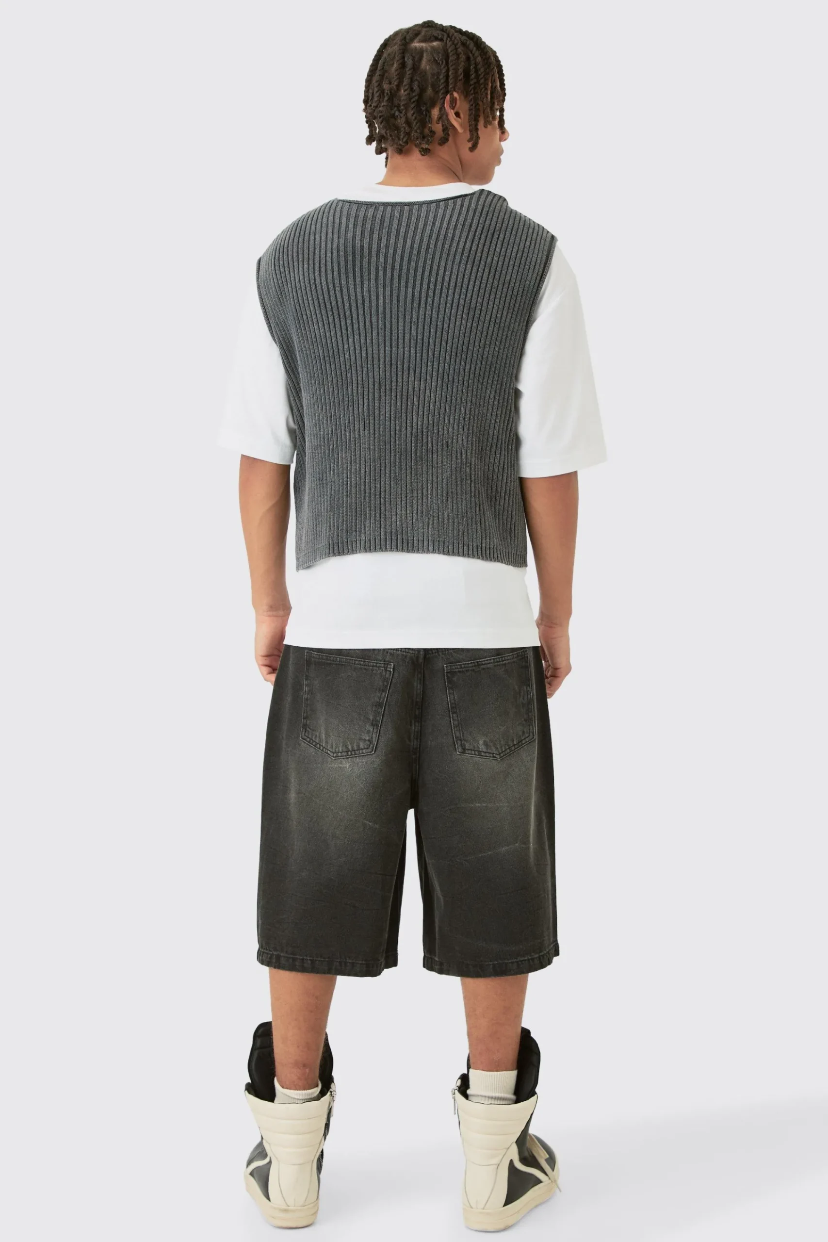 boohooMAN Boxy Acid Wash Ribbed Knit Gilet In | UK| Coats & Jackets