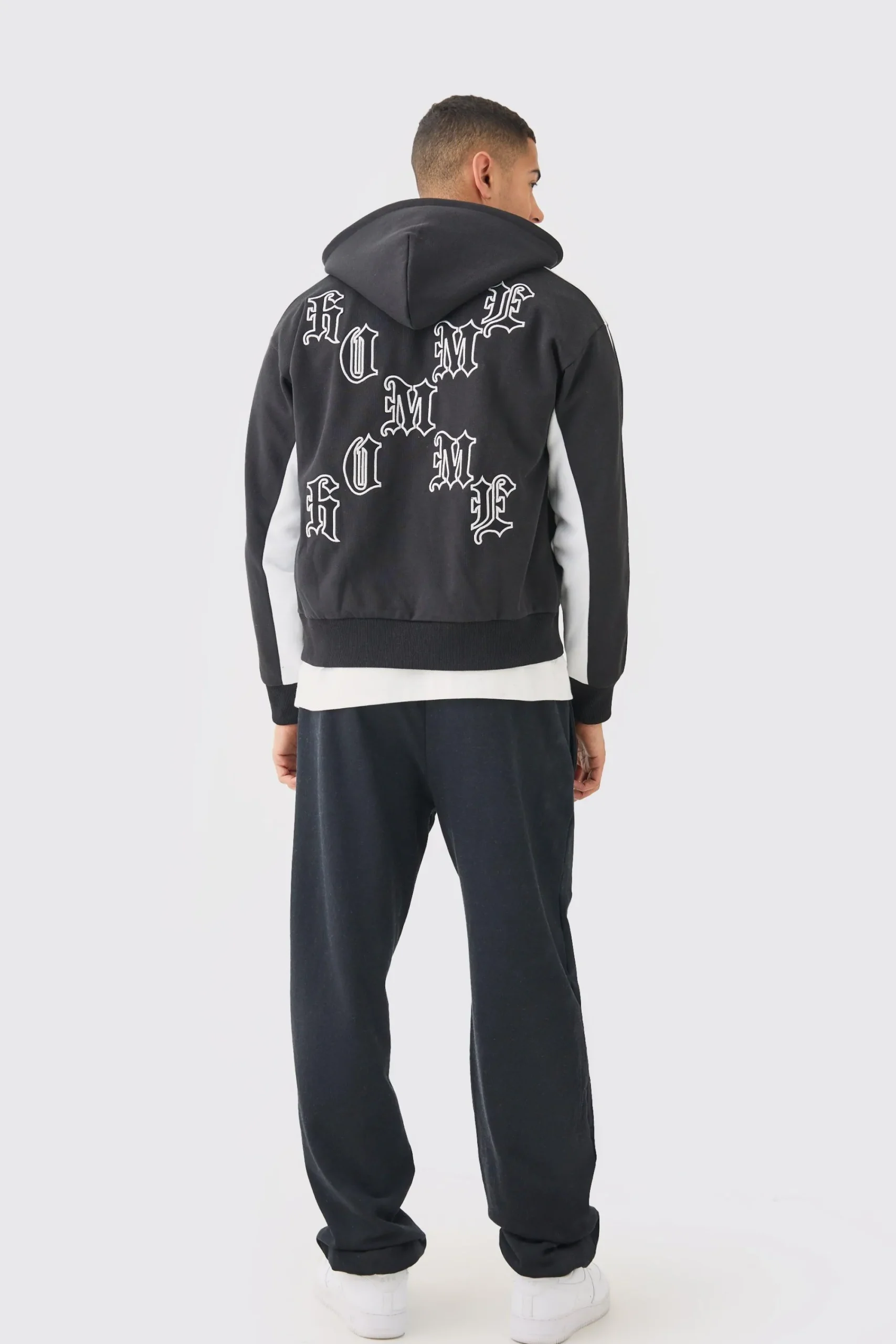 boohooMAN Boxy Applique Tape Detail Jersey Varisty Jacket | UK| Coats & Jackets