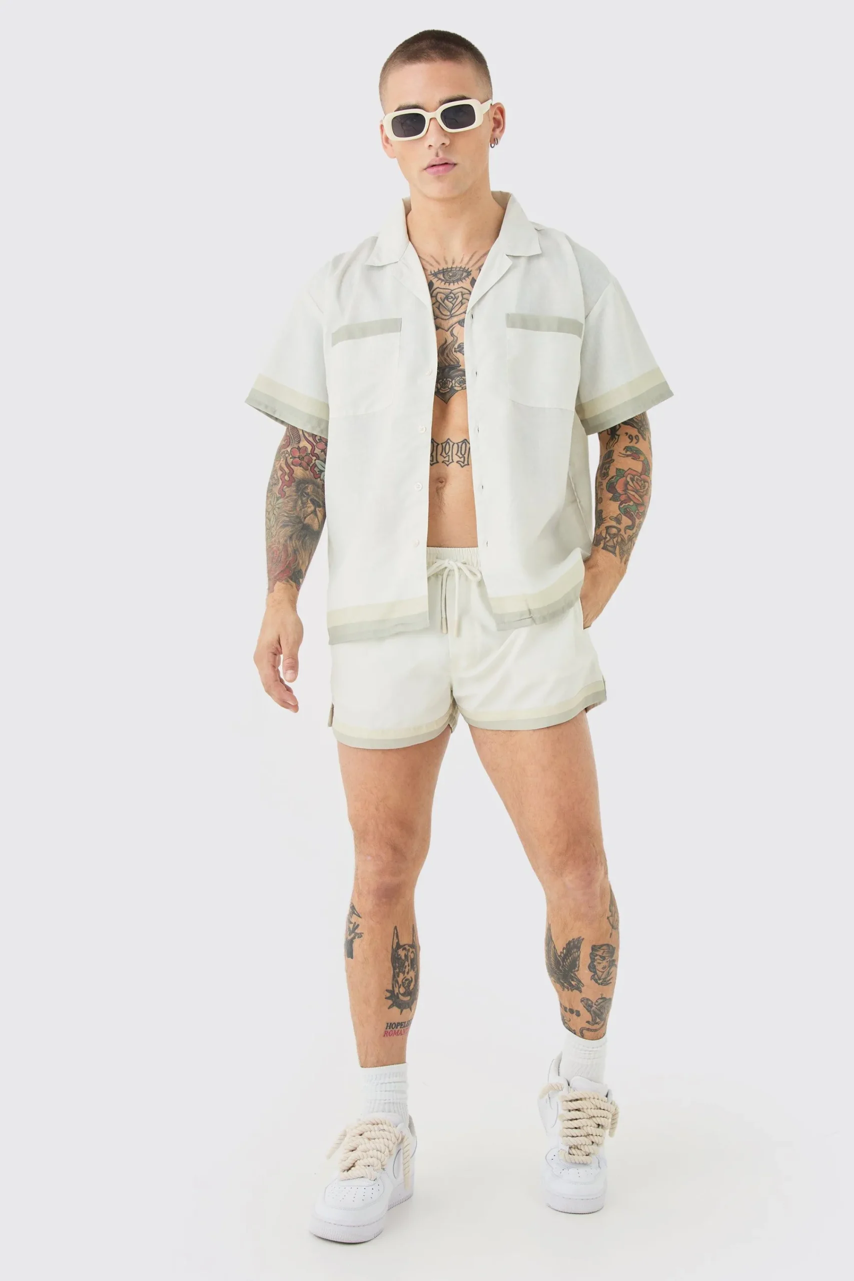 boohooMAN Boxy Back Print Shirt & Swim Short Set | UK| Sets & Co-Ords