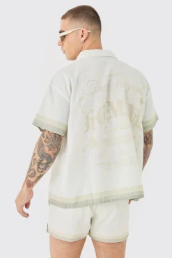 boohooMAN Boxy Back Print Shirt & Swim Short Set | UK| Sets & Co-Ords