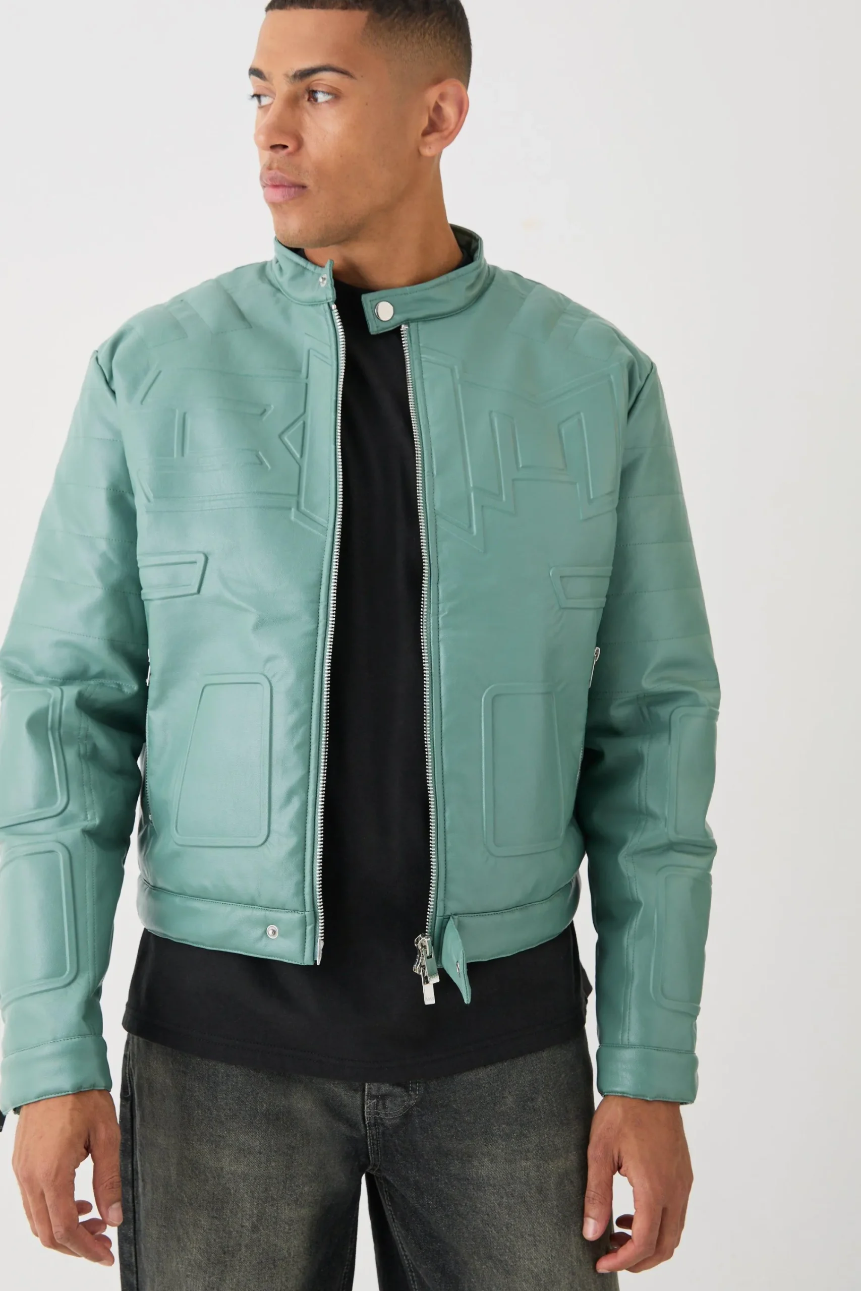 boohooMAN Boxy BHM Tonal Pu Moto Jacket In | UK| Coats & Jackets