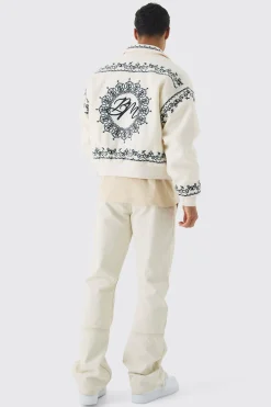 boohooMAN Boxy Bm Embroidered Collared Bomber Jacket In | UK| Coats & Jackets