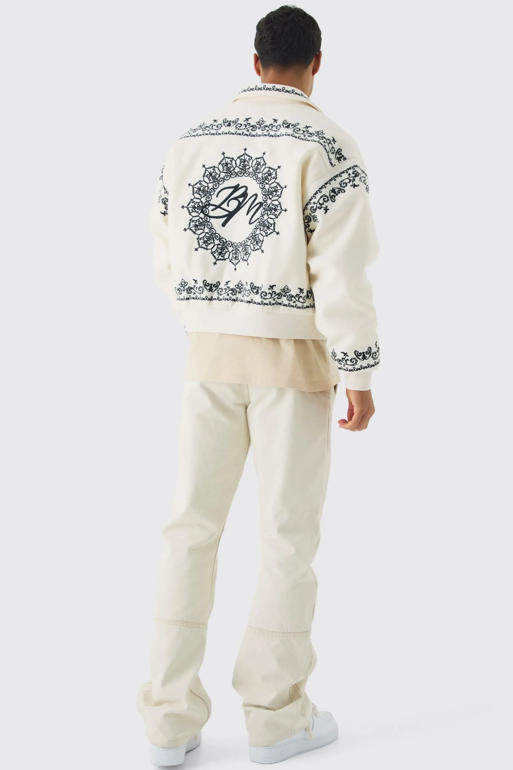 boohooMAN Boxy Bm Embroidered Collared Bomber Jacket In | UK| Coats & Jackets