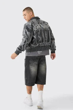 boohooMAN Boxy Bm Printed Collared Bomber Jacket In | UK| Coats & Jackets