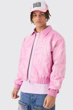 boohooMAN Boxy Bm Printed Collared Bomber Jacket In | UK| Coats & Jackets