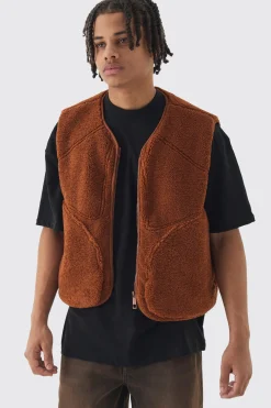 boohooMAN Boxy Borg Pocket Detail Gilet In | UK| Coats & Jackets
