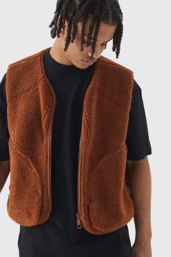 boohooMAN Boxy Borg Pocket Detail Gilet In | UK| Coats & Jackets