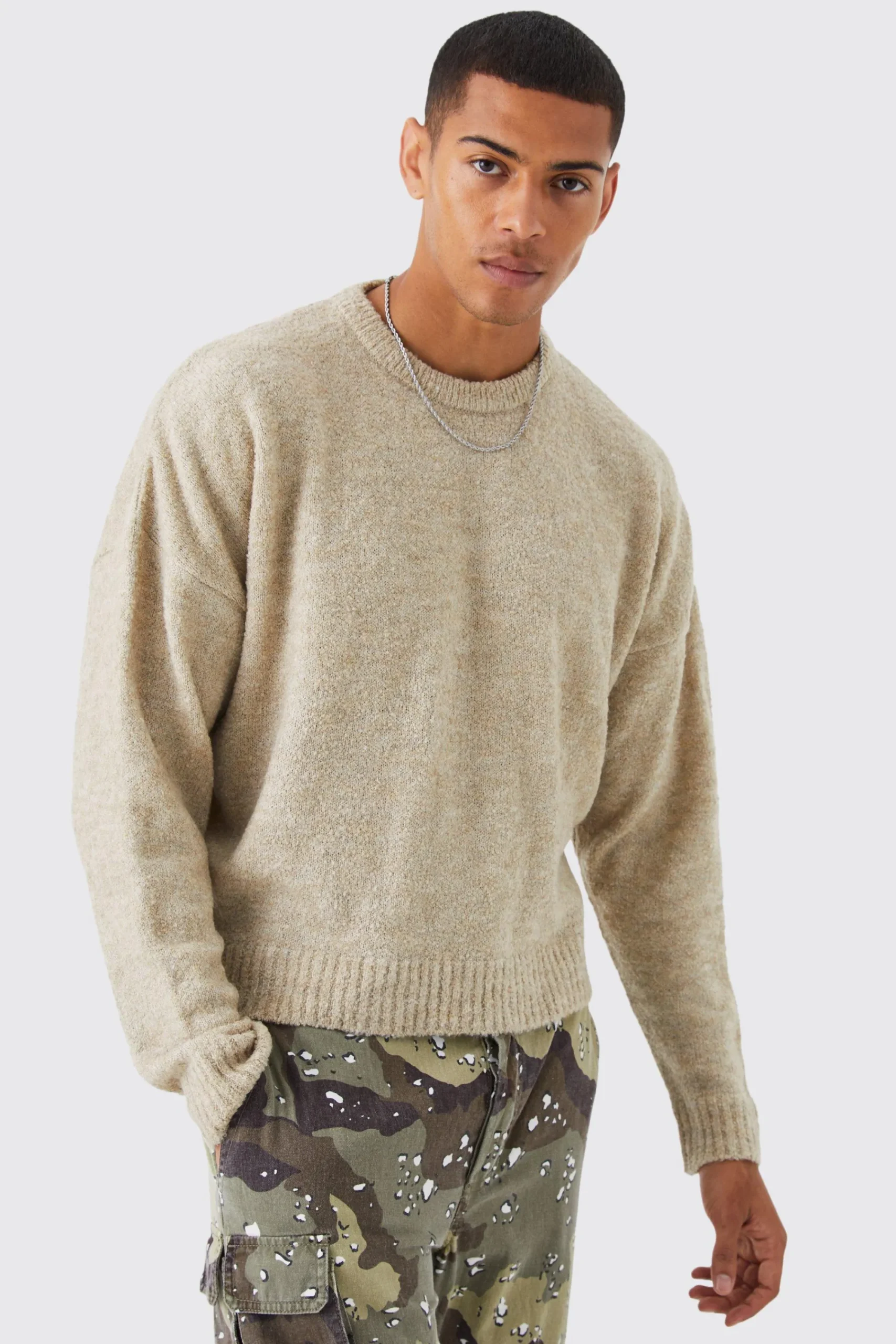 boohooMAN Boxy Boucle Knit Extended Neck Jumper | UK| Knitwear