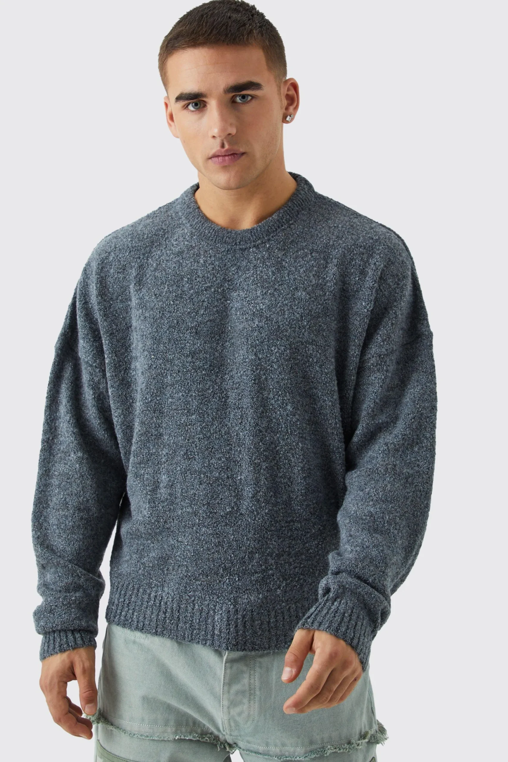 boohooMAN Boxy Boucle Knit Extended Neck Jumper | UK| Knitwear