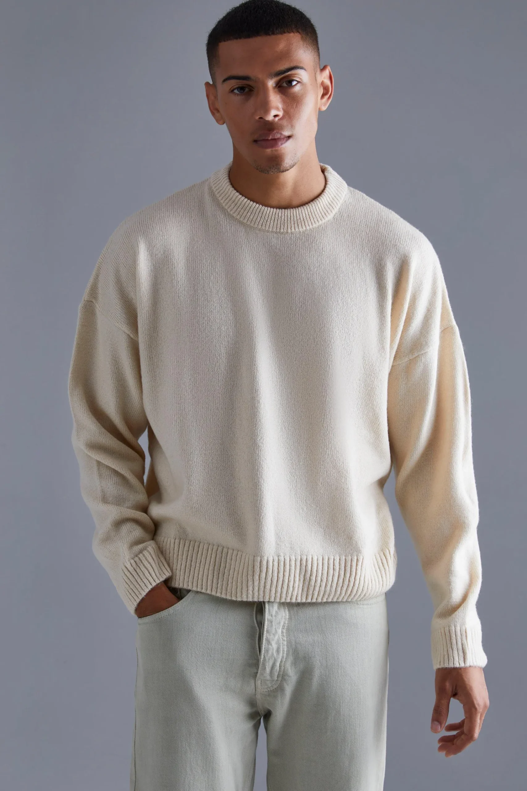 boohooMAN Boxy Brushed Extended Neck Knitted Jumper | UK| Knitwear