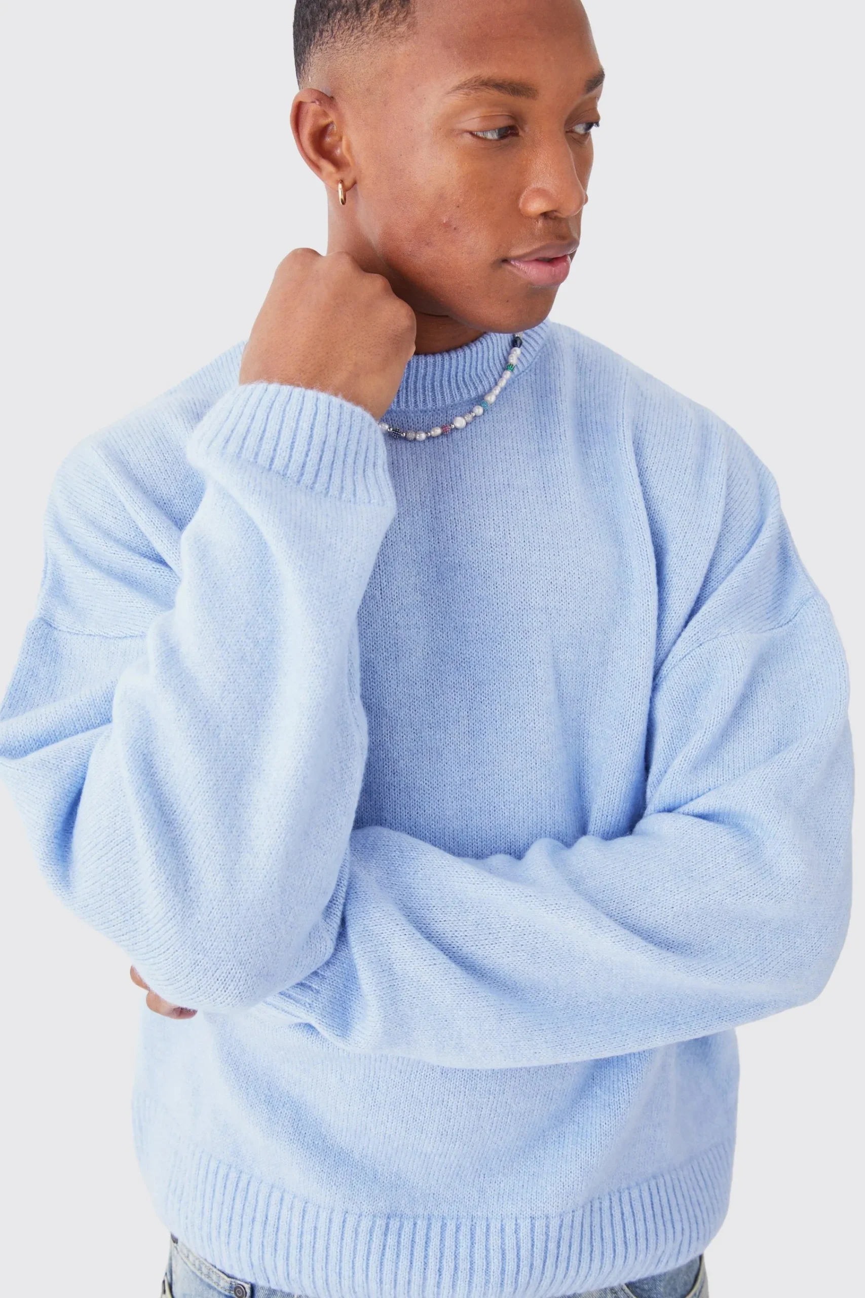 boohooMAN Boxy Brushed Extended Neck Knitted Jumper | UK| Knitwear