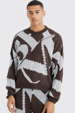 boohooMAN Boxy Brushed Jacquard Knitted Jumper | UK| Knitwear