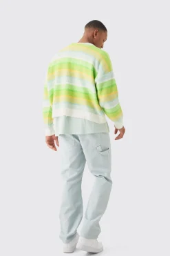 boohooMAN Boxy Brushed Striped Cardigan In | UK| Knitwear