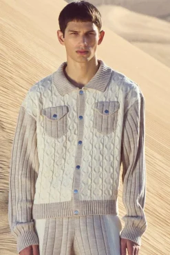 boohooMAN Boxy Cable Knitted Harrington Jacket | UK| Coats & Jackets