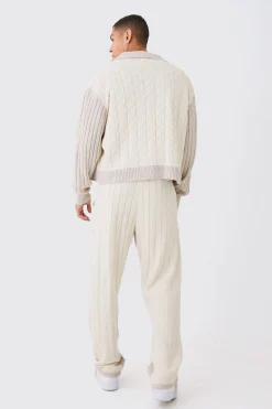 boohooMAN Boxy Cable Knitted Harrington Jacket | UK| Coats & Jackets