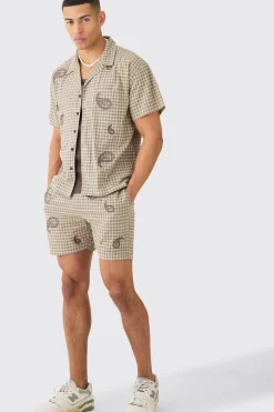 boohooMAN Boxy Check Paisley Embroidered Shirt And Short | UK| Sets & Co-Ords