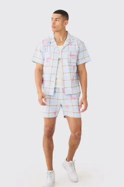 boohooMAN Boxy Check Paisley Embroidered Shirt And Short | UK| Sets & Co-Ords