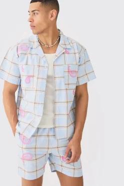 boohooMAN Boxy Check Paisley Embroidered Shirt And Short | UK| Sets & Co-Ords
