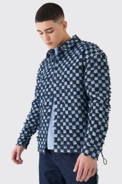 boohooMAN Boxy Checkerboard Distressed Checked Overshirt | UK| Shirts