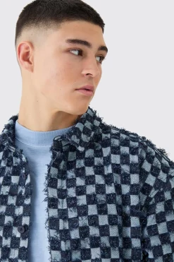 boohooMAN Boxy Checkerboard Distressed Checked Overshirt | UK| Shirts