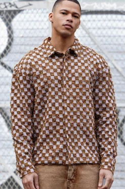 boohooMAN Boxy Checkerboard Distressed Checked Overshirt | UK| Shirts