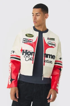 boohooMAN Boxy Collarless Homme PU Moto Jacket In | UK| Coats & Jackets