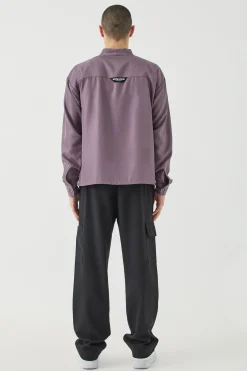 boohooMAN Boxy Collarless Soft Twill Label Shirt | UK| Shirts