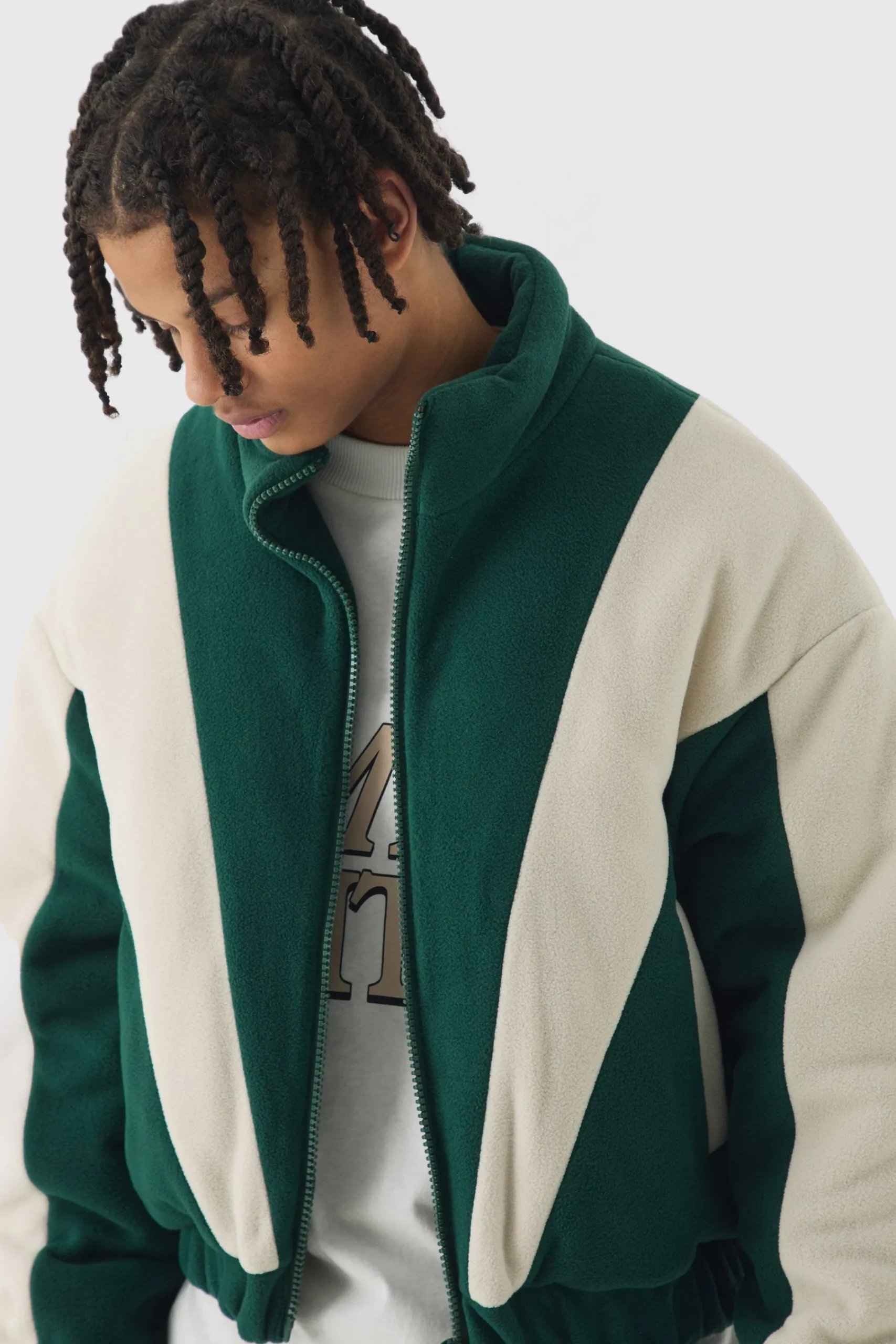 boohooMAN Boxy Colour Block Funnel Neck Fleece Jacket In | UK| Coats & Jackets