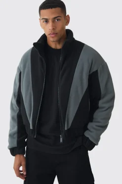 boohooMAN Boxy Colour Block Funnel Neck Fleece Jacket In | UK| Coats & Jackets