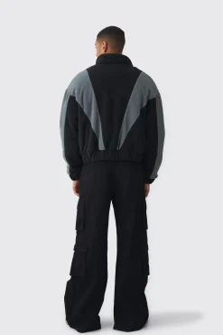 boohooMAN Boxy Colour Block Funnel Neck Fleece Jacket In | UK| Coats & Jackets